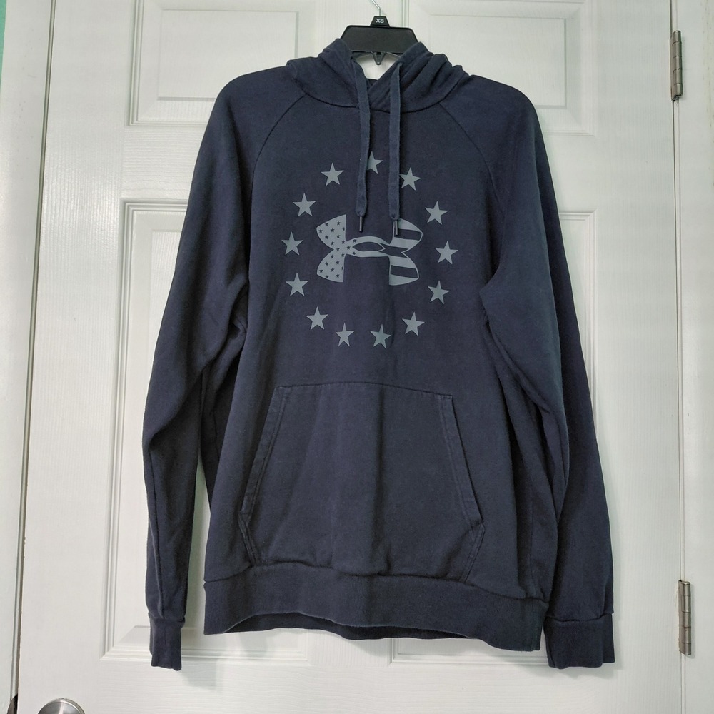 Under Armour Mens Rival Terry Hoodie Navy Blue Stars Flag Logo 1365287 Large